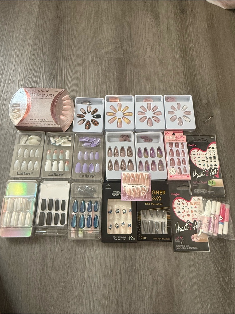 Assorted Press-On Nail Set Collection - Pink, Purple, White, Gold Accents